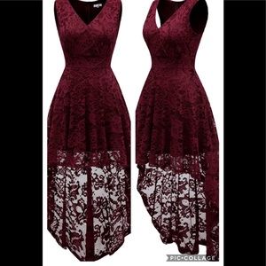 Women's Sleeveless Hi-Lo Lace Bridesmaid Dress